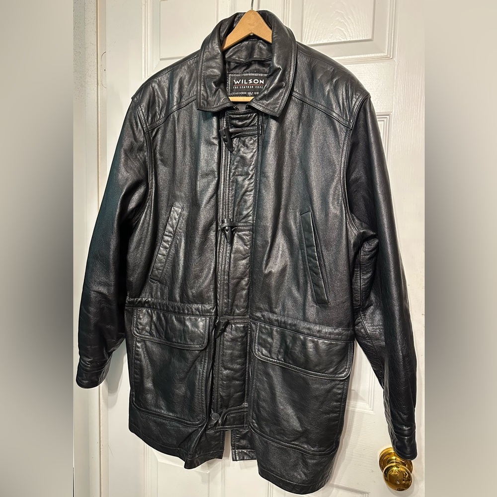 Wilsons Large M. Julian Black Leather Full Zip Placket Jacket Mens  Coat Flaw***